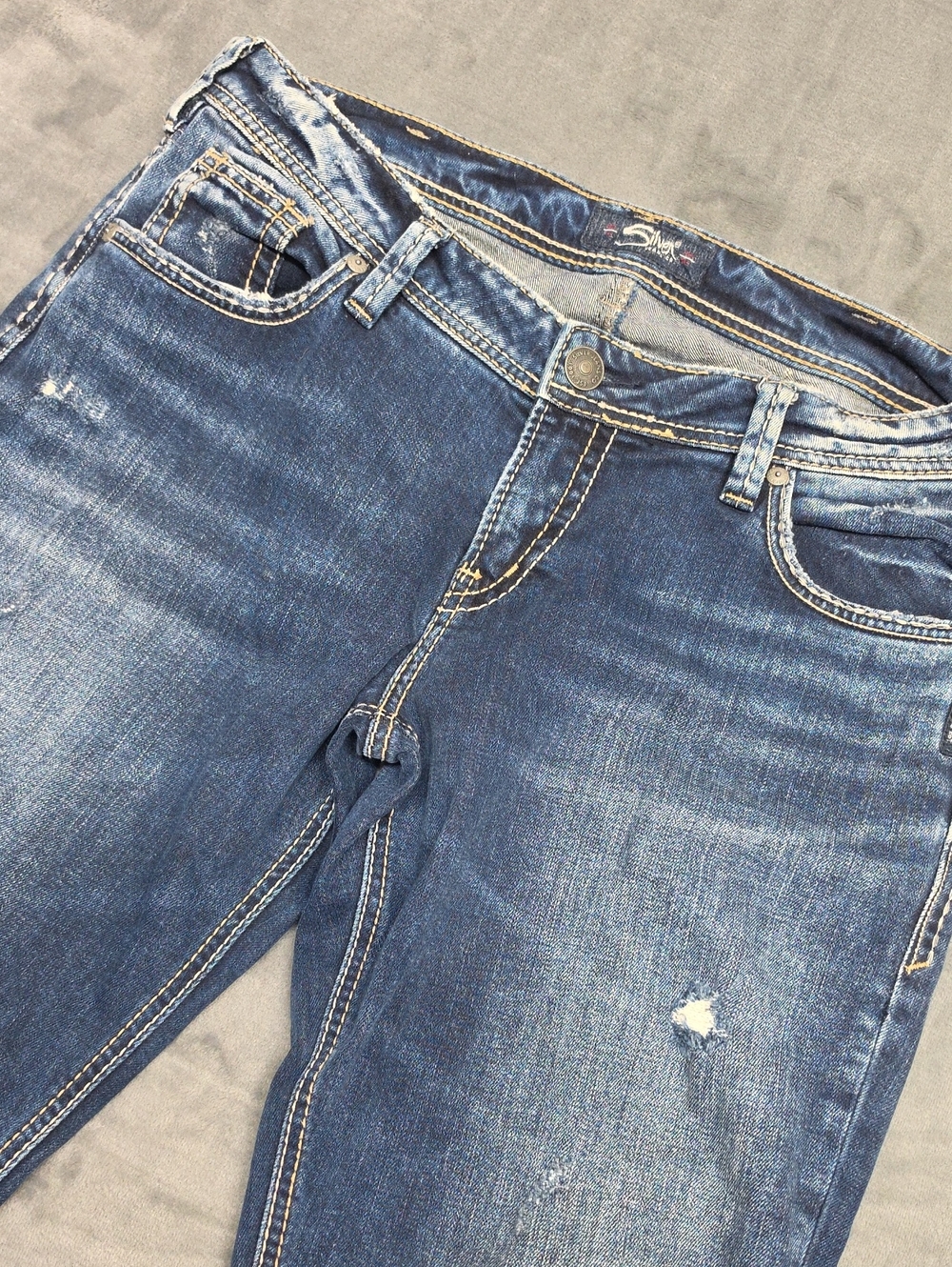 Silver Jeans Dark Blue Distressed Ankle Skinny Jeans